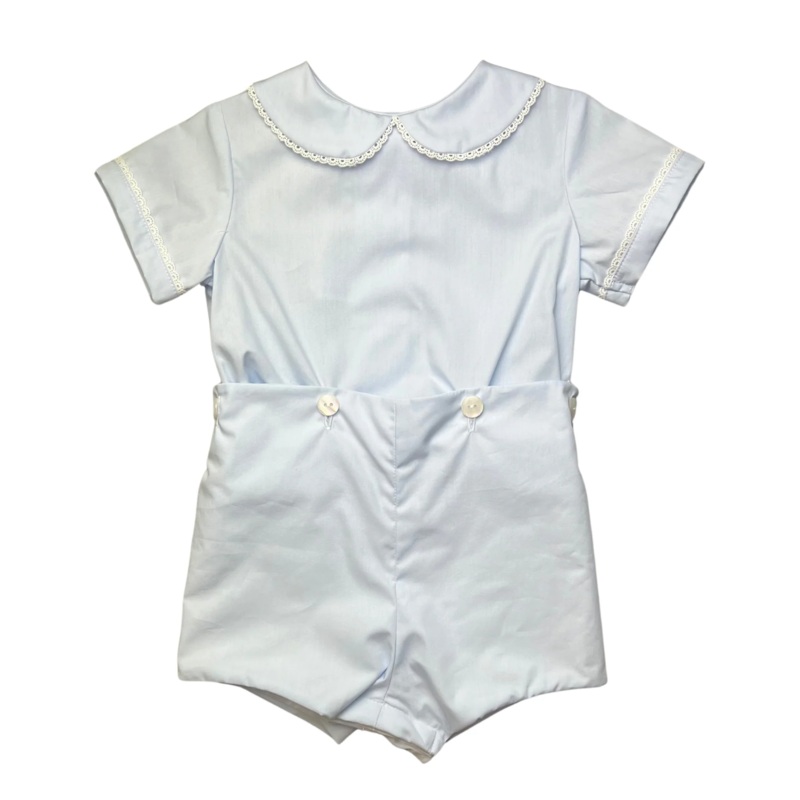 Blue Tyler Button on Short Set with Lace Trim