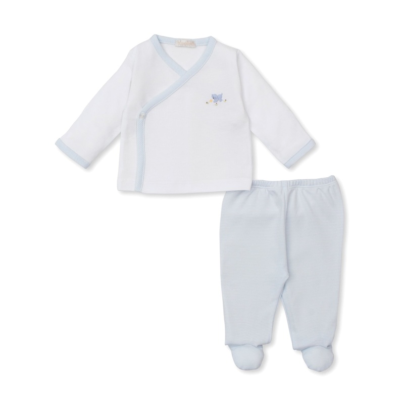 Footed Pant Set with Hand Emroidered Blue Premier Playful Pups