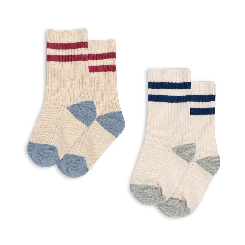 Rib Socks, 2 Pack – Off White /Multi Strip