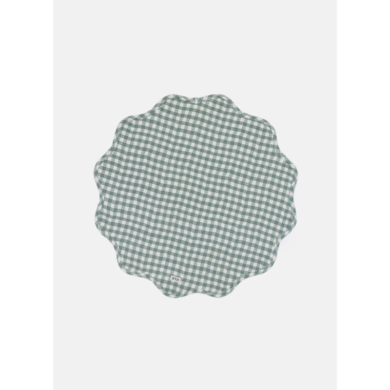 Mini Gingham Sage Scalloped Edge Placemat
