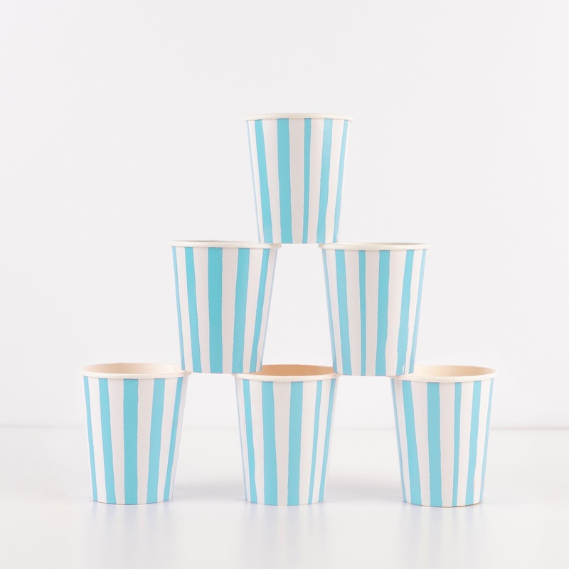 Blue Stripe Cups (x 8)