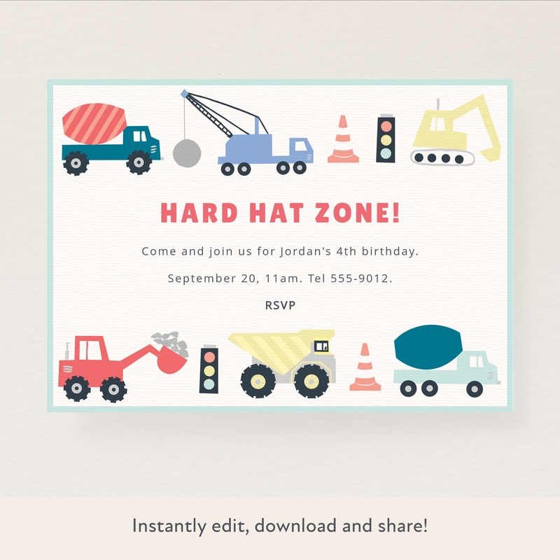 Construction Download & Print Invitation