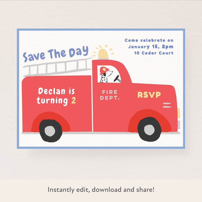 Fire Truck Download & Print Invitation