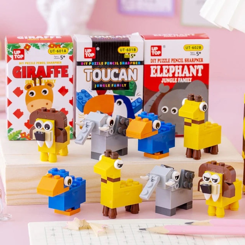 Cute Animal Shape Mini DIY Building bricks Pencil Sharpener Stationery for Kids (Random Design)