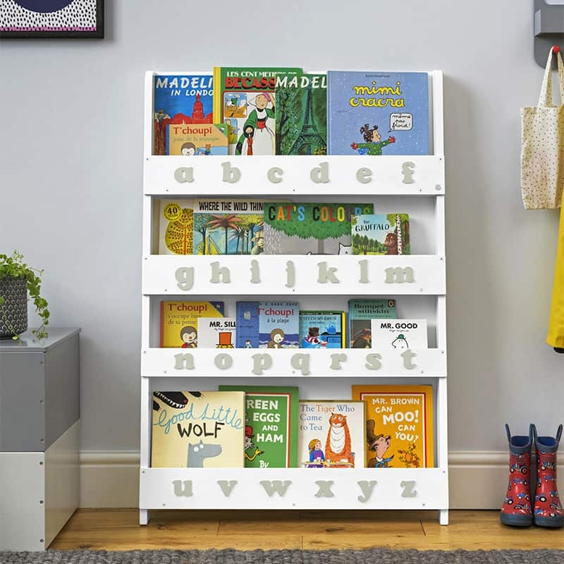 Bookcase –  White with Grey Alphabet