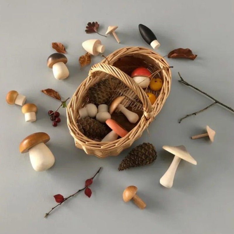Basket of Wooden Mushrooms by Moon Picnic