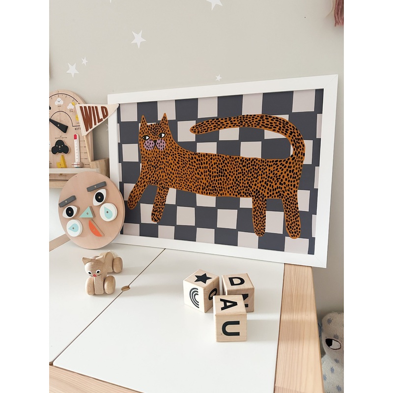 Checkerboard Kitty  Kids Wall Art Print