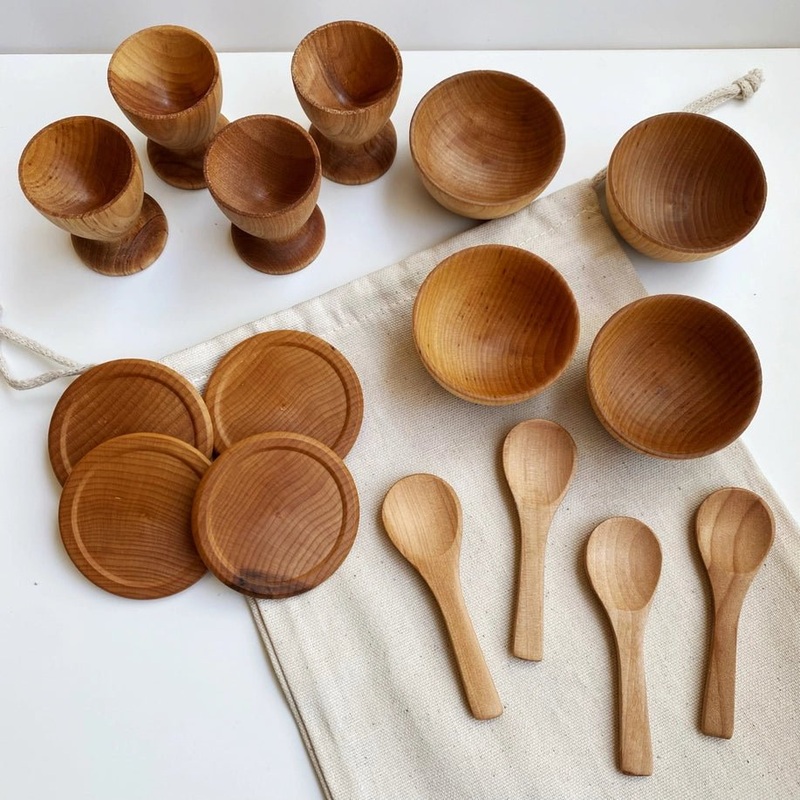 Montessori Waldorf Wooden Dish Set