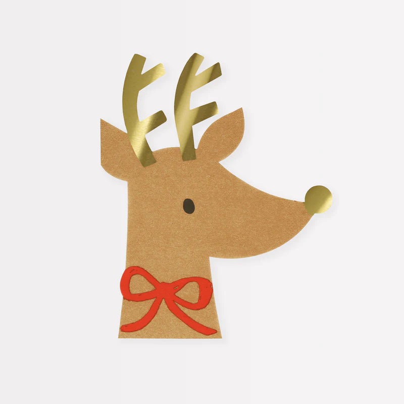 Napkins, 16 Pack – Reindeer with Red Bow